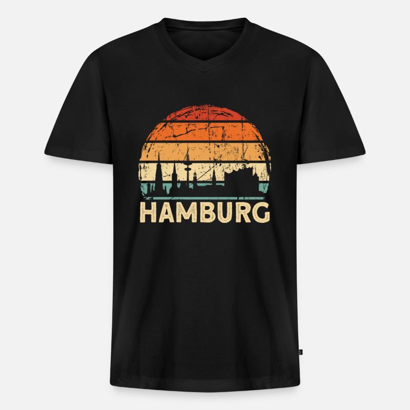 Hamburg - Männer Premium Bio T-Shirt mit V-Ausschnitt - Schwarz
