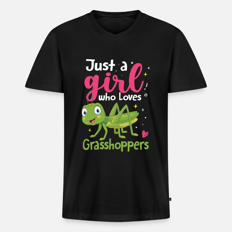 Grashüpfer - Männer Premium Bio T-Shirt mit V-Ausschnitt - Schwarz