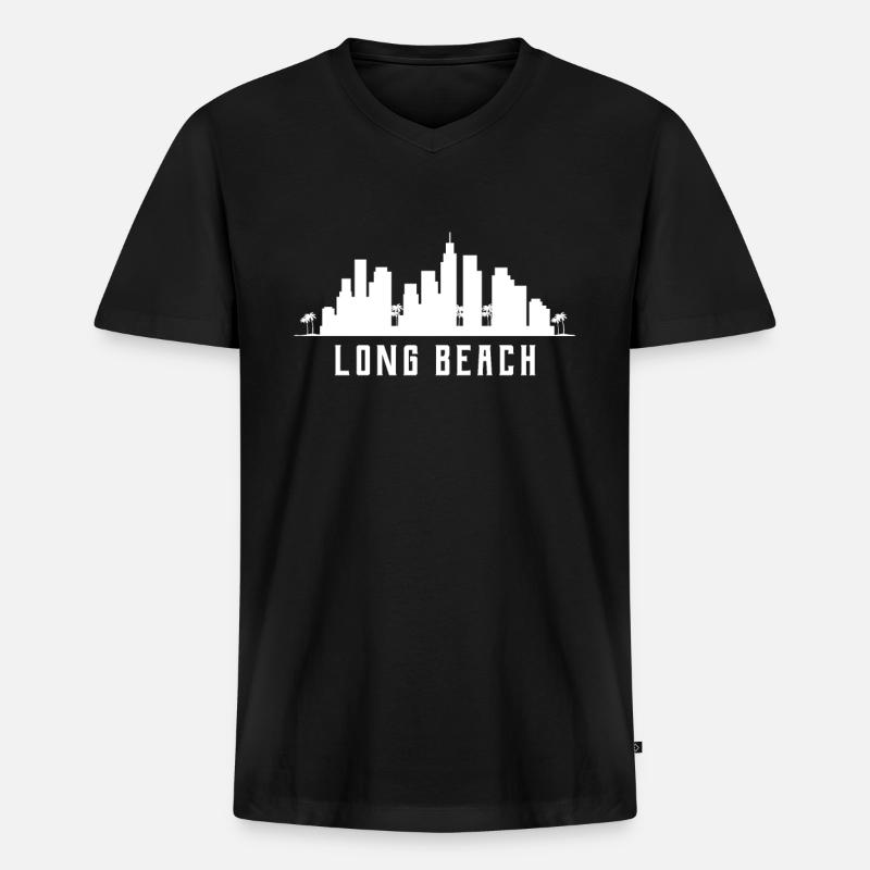 Long Beach Skyline - Männer Premium Bio T-Shirt mit V-Ausschnitt - Schwarz