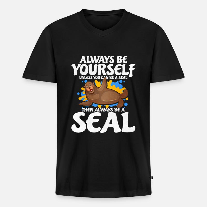 Robbe - Männer Premium Bio T-Shirt mit V-Ausschnitt - Schwarz