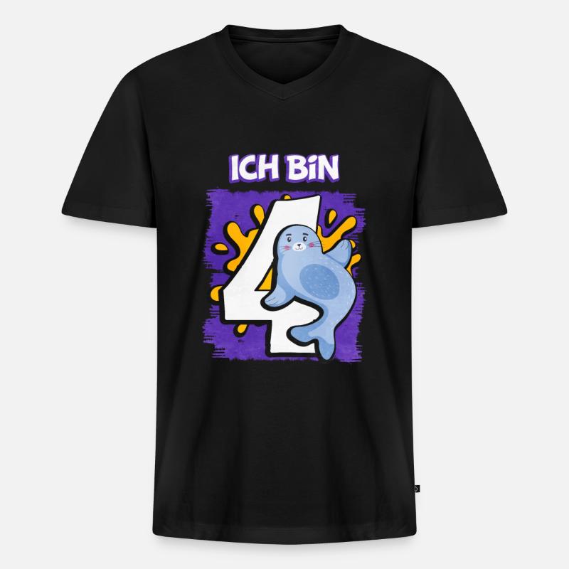 Ich Bin 4 Robbe - Männer Premium Bio T-Shirt mit V-Ausschnitt - Schwarz