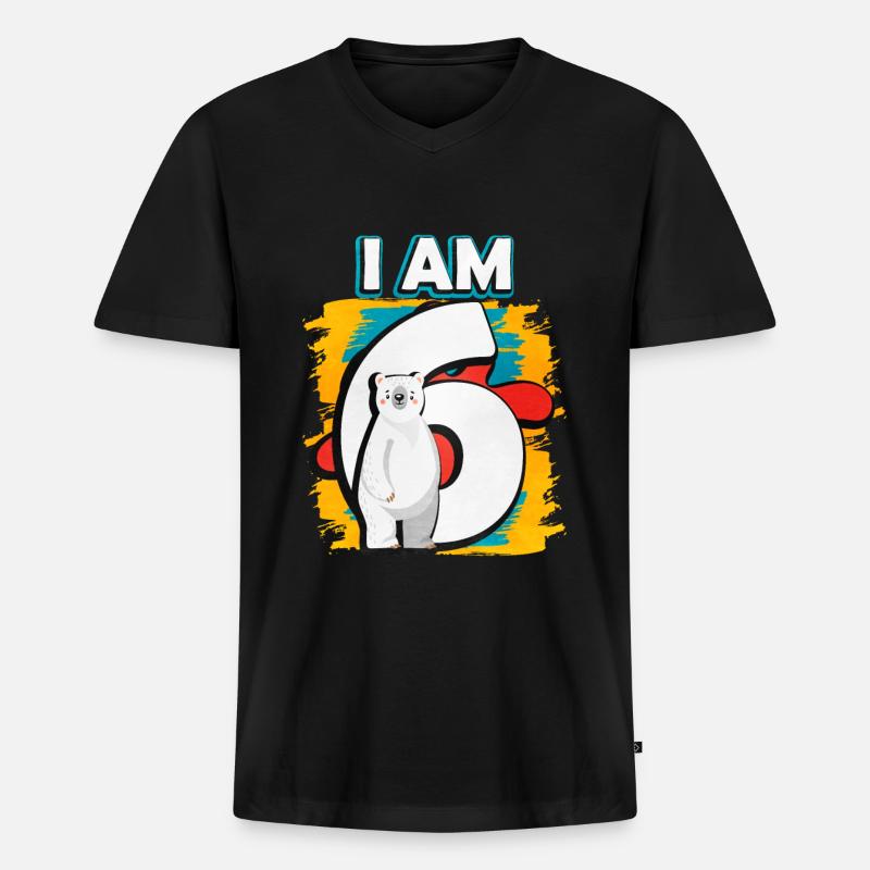 Ich Bin 6 Eisbär - Männer Premium Bio T-Shirt mit V-Ausschnitt - Schwarz