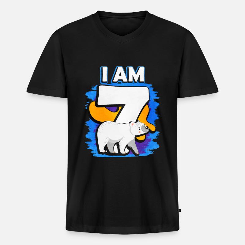 Ich Bin 7 Eisbär - Männer Premium Bio T-Shirt mit V-Ausschnitt - Schwarz