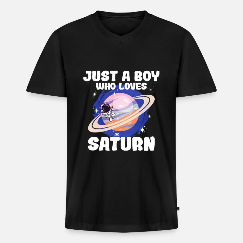 Saturn Planet Geschenk - Männer Premium Bio T-Shirt mit V-Ausschnitt - Schwarz