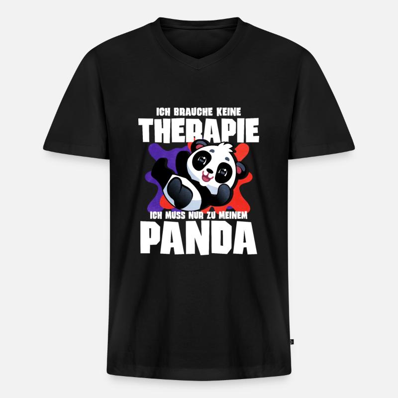 Panda - Männer Premium Bio T-Shirt mit V-Ausschnitt - Schwarz