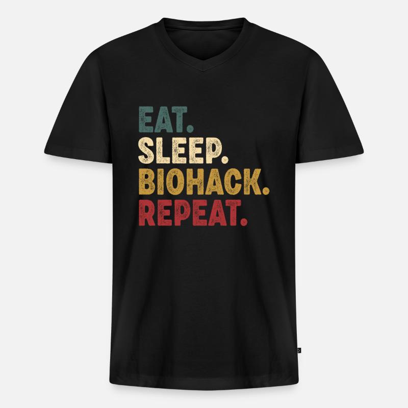 Eat Sleep Biohacking Repeat - Männer Premium Bio T-Shirt mit V-Ausschnitt - Schwarz