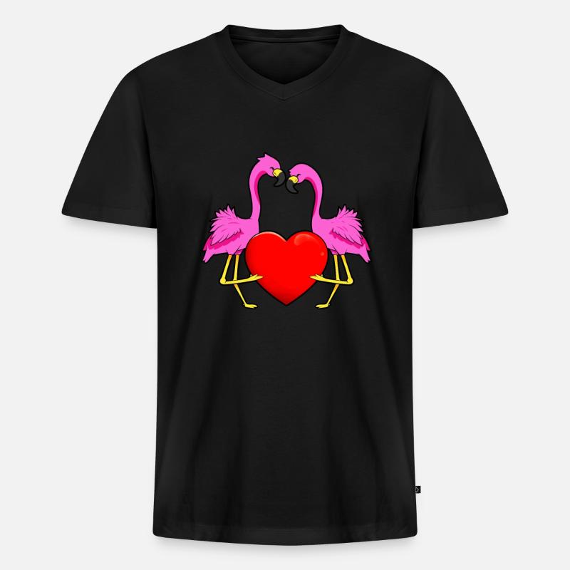 Flamingo Love - Männer Premium Bio T-Shirt mit V-Ausschnitt - Schwarz