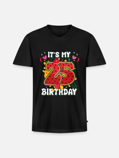 25e verjaardag Watermeloen Zomercadeau - Mannen Premium Bio T-shirt met V-hals - zwart