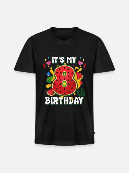 8th Birthday Watermelon Summer Gift - Men's Premium Organic T-shirt with V-neck - black
