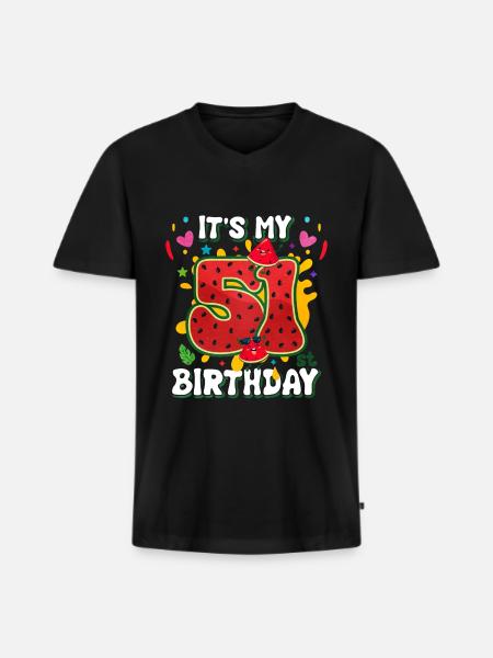 51e anniversaire Pastèque - T-shirt encolure en V Premium bio Homme - noir