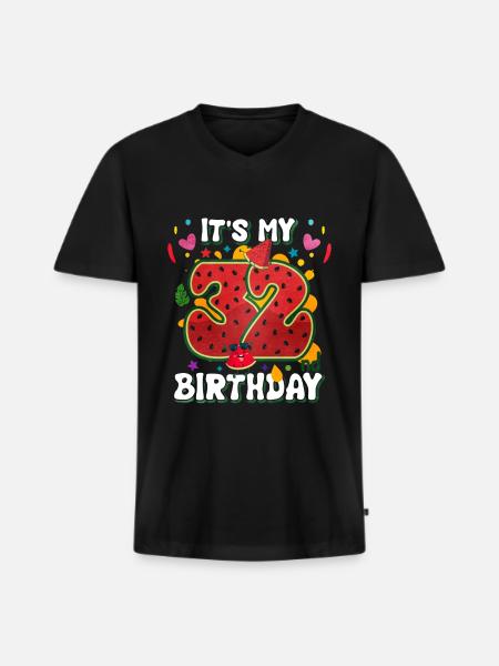32nd Birthday Watermelon - Men's Premium Organic T-shirt with V-neck - black