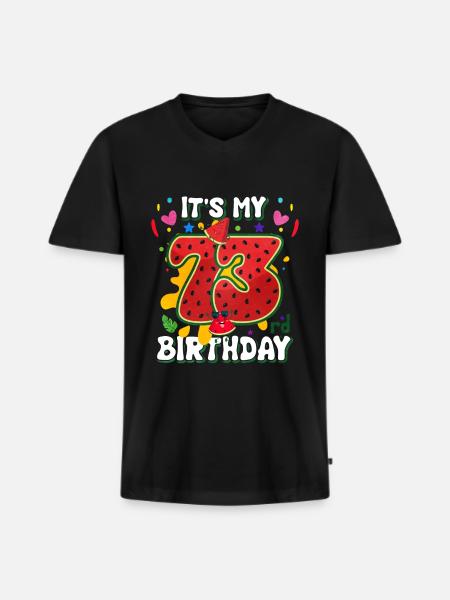 73rd Birthday Watermelon - Men's Premium Organic T-shirt with V-neck - black