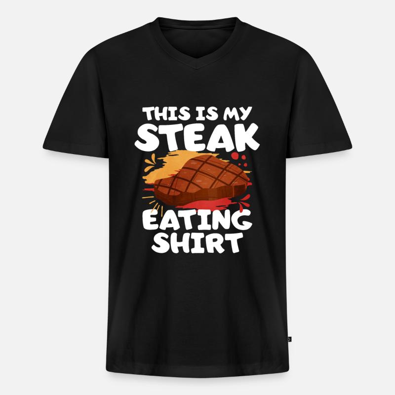 Steak - Männer Premium Bio T-Shirt mit V-Ausschnitt - Schwarz