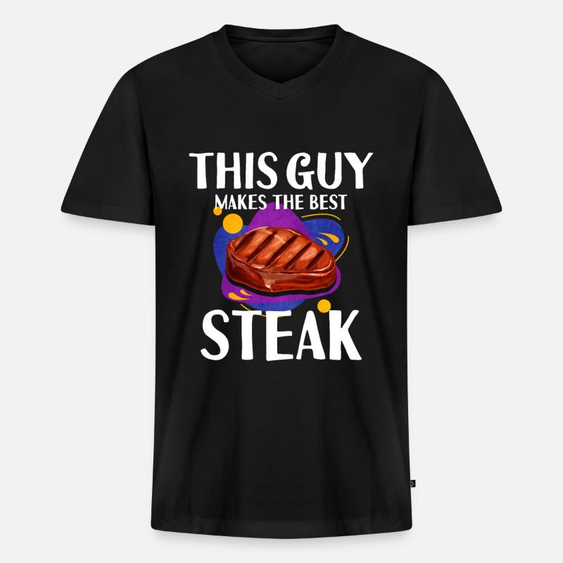 Steak - Männer Premium Bio T-Shirt mit V-Ausschnitt - Schwarz
