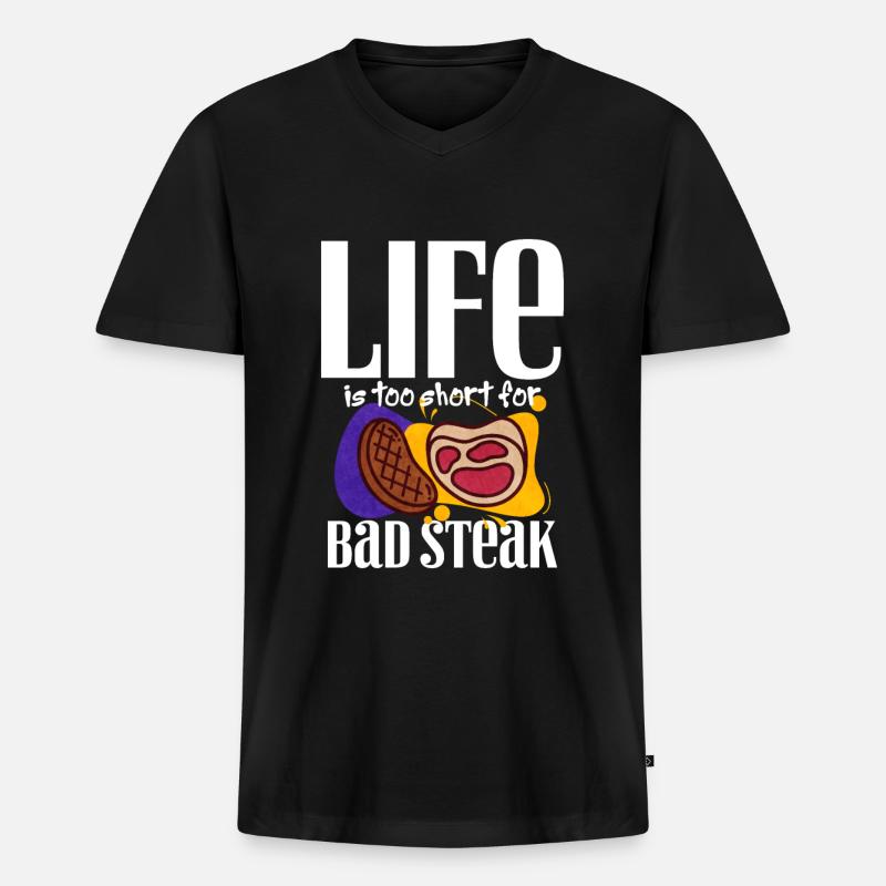 Steak - Männer Premium Bio T-Shirt mit V-Ausschnitt - Schwarz