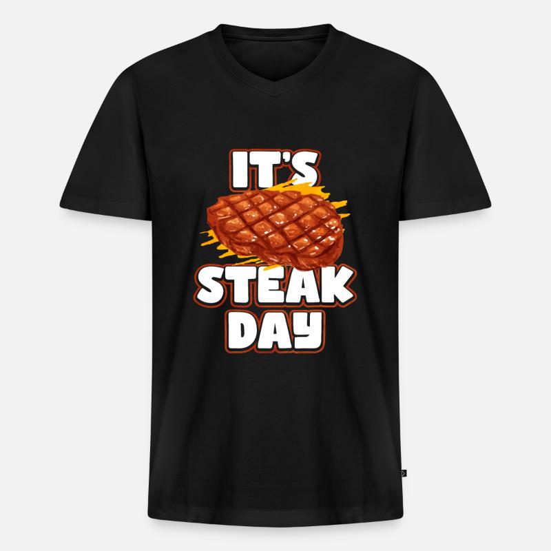 Steak - Männer Premium Bio T-Shirt mit V-Ausschnitt - Schwarz