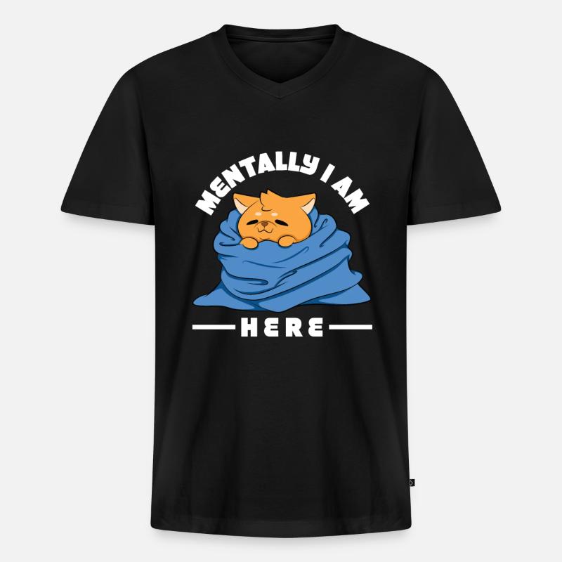 Geistig bin ich hier - Männer Premium Bio T-Shirt mit V-Ausschnitt - Schwarz