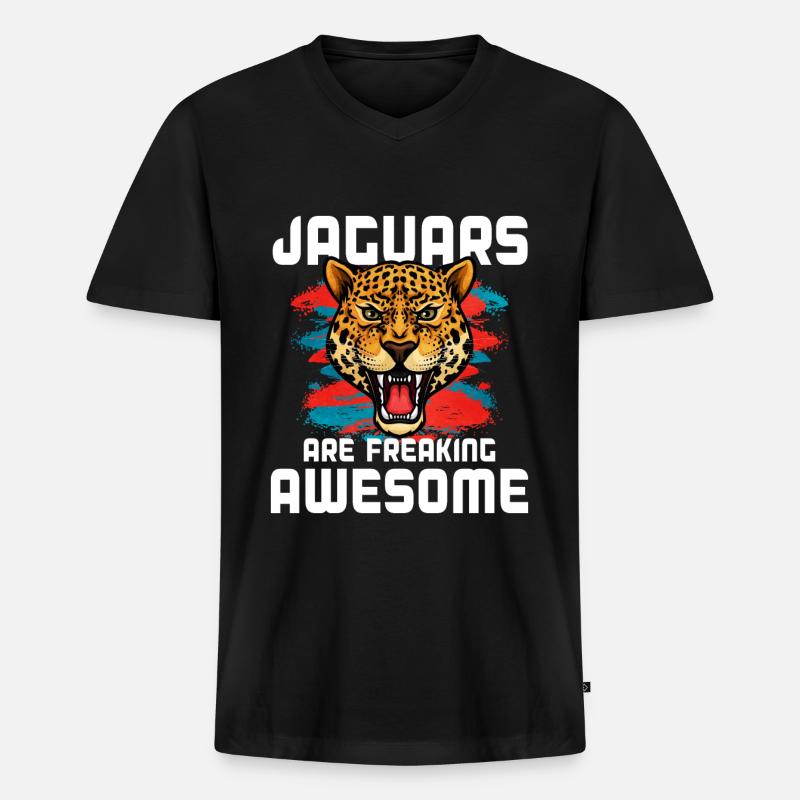 Jaguar - Männer Premium Bio T-Shirt mit V-Ausschnitt - Schwarz
