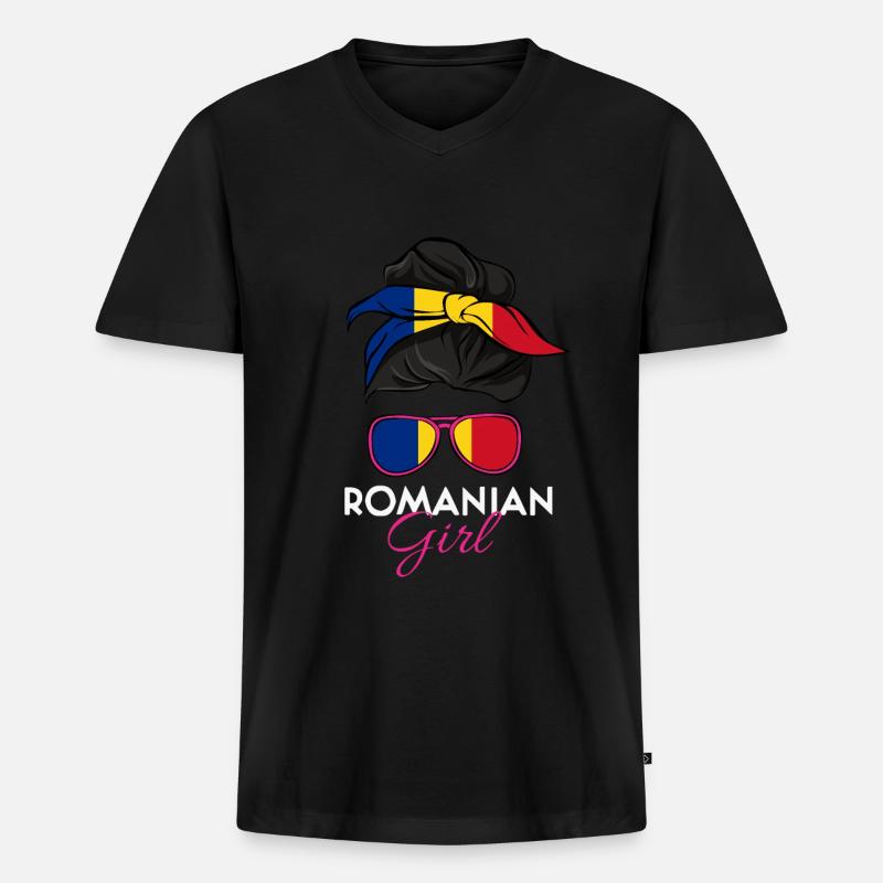 Rumänisches Mädchen - Männer Premium Bio T-Shirt mit V-Ausschnitt - Schwarz