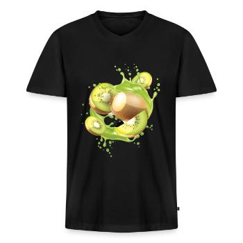 Kiwi - T-shirt encolure en V Premium bio Homme - noir - Devant - Nico (187cm)