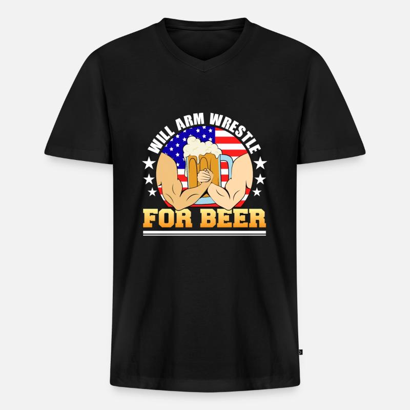 Armdrücken - Männer Premium Bio T-Shirt mit V-Ausschnitt - Schwarz