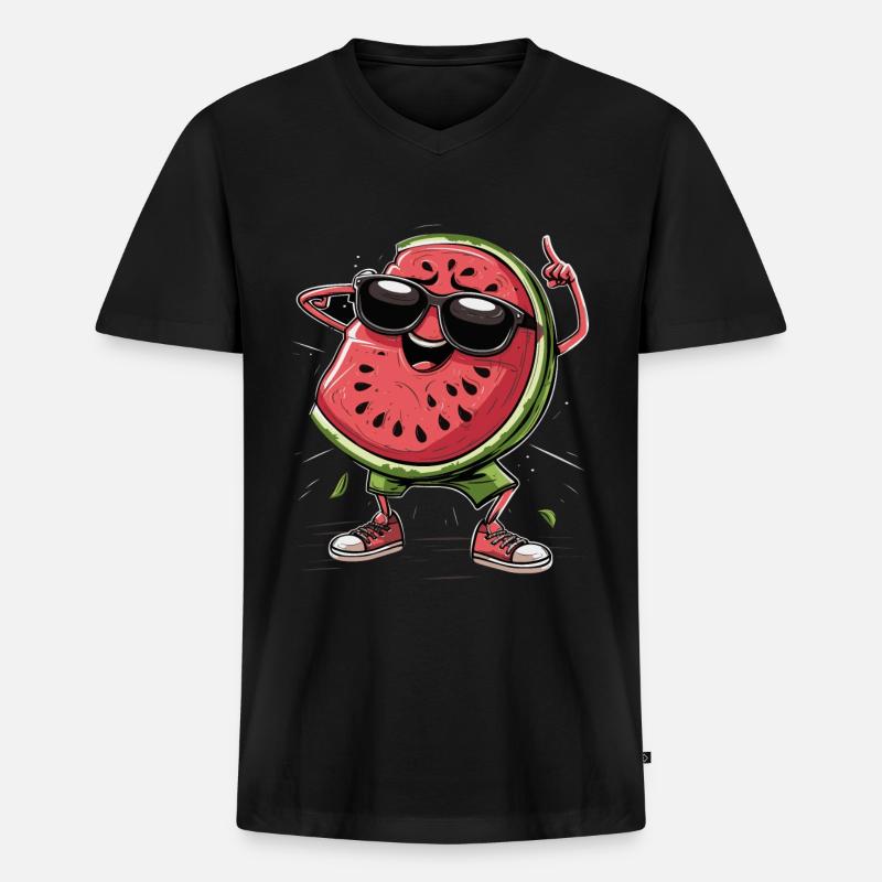 Wassermelone - Männer Premium Bio T-Shirt mit V-Ausschnitt - Schwarz