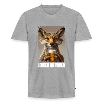 Lecker Bierchen Jackal - Männer Premium Bio T-Shirt mit V-Ausschnitt - Grau meliert - Vorne