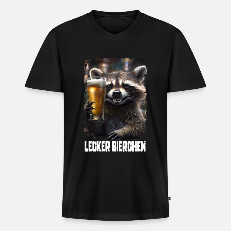 Lecker Bierchen Waschbär - Männer Premium Bio T-Shirt mit V-Ausschnitt - Schwarz
