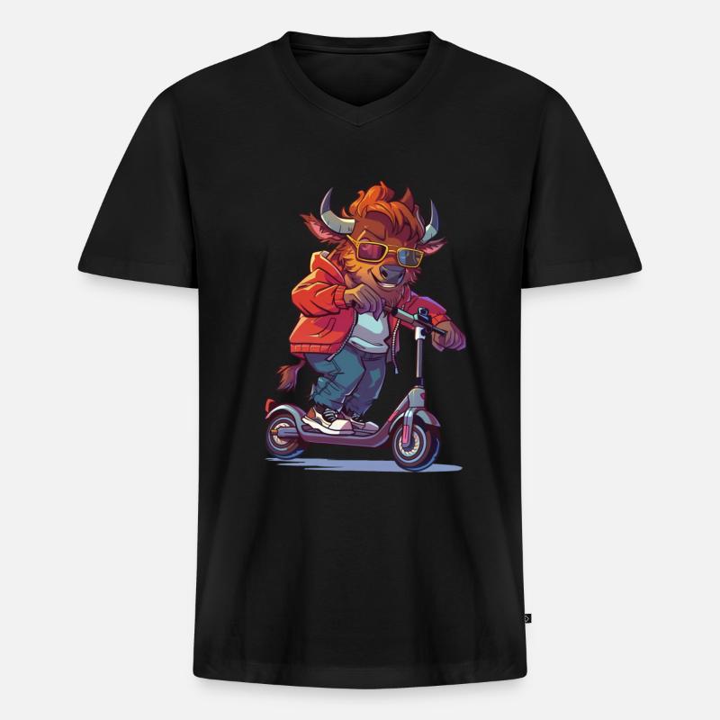 Bison Roller - Männer Premium Bio T-Shirt mit V-Ausschnitt - Schwarz