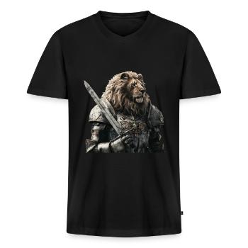 Lion Knight Middle Ages - Men's Premium Organic T-shirt with V-neck - black - Front - Nico (187cm)