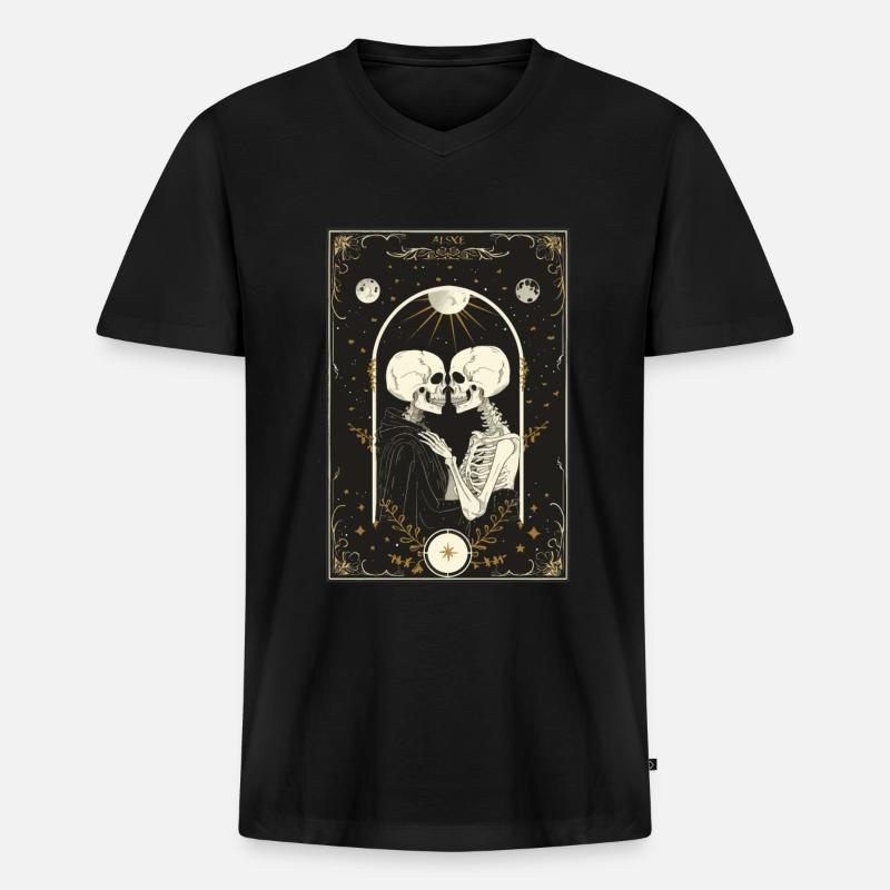 Die Liebenden Tarot - Männer Premium Bio T-Shirt mit V-Ausschnitt - Schwarz