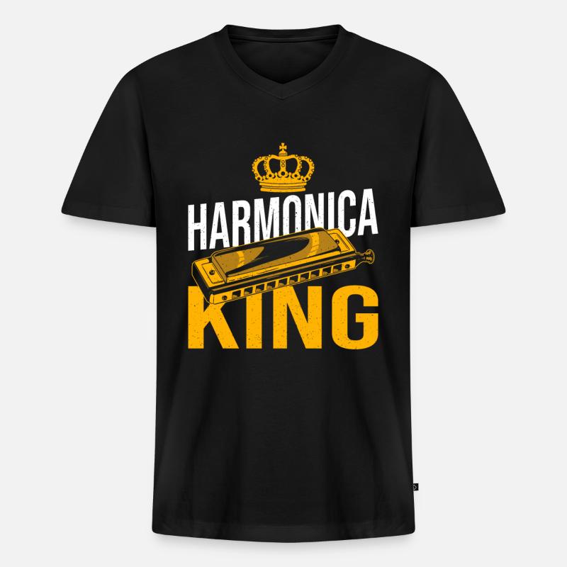 Playing Harmonica Gift - Men's Premium Organic T-shirt with V-neck - black