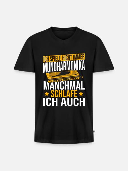 Playing Harmonica Gift - Men's Premium Organic T-shirt with V-neck - black
