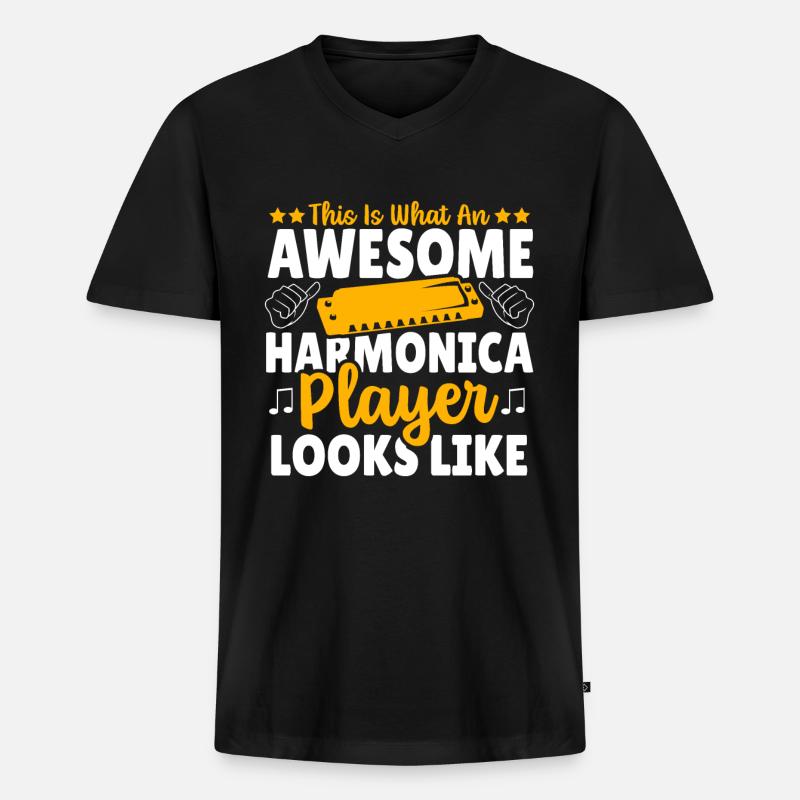 Playing Harmonica Gift - Men's Premium Organic T-shirt with V-neck - black