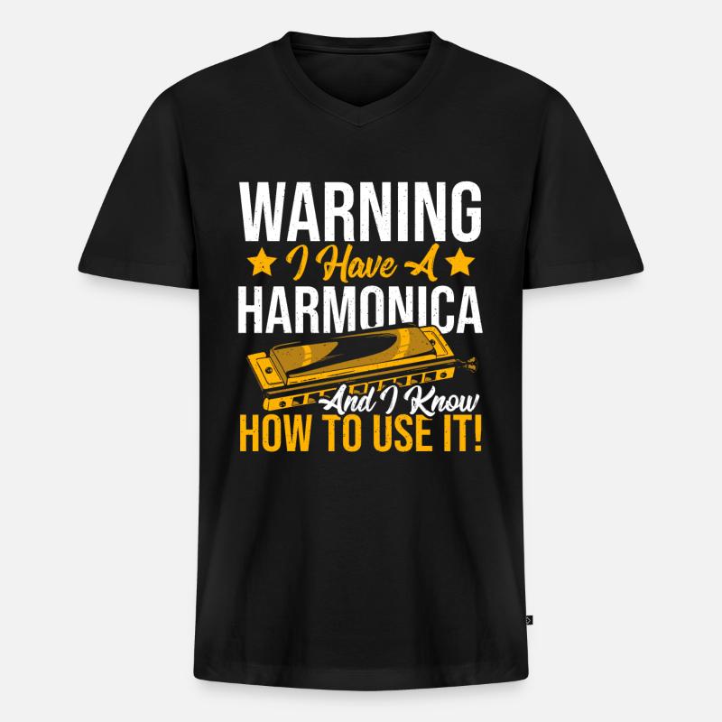 Playing Harmonica Gift - Men's Premium Organic T-shirt with V-neck - black
