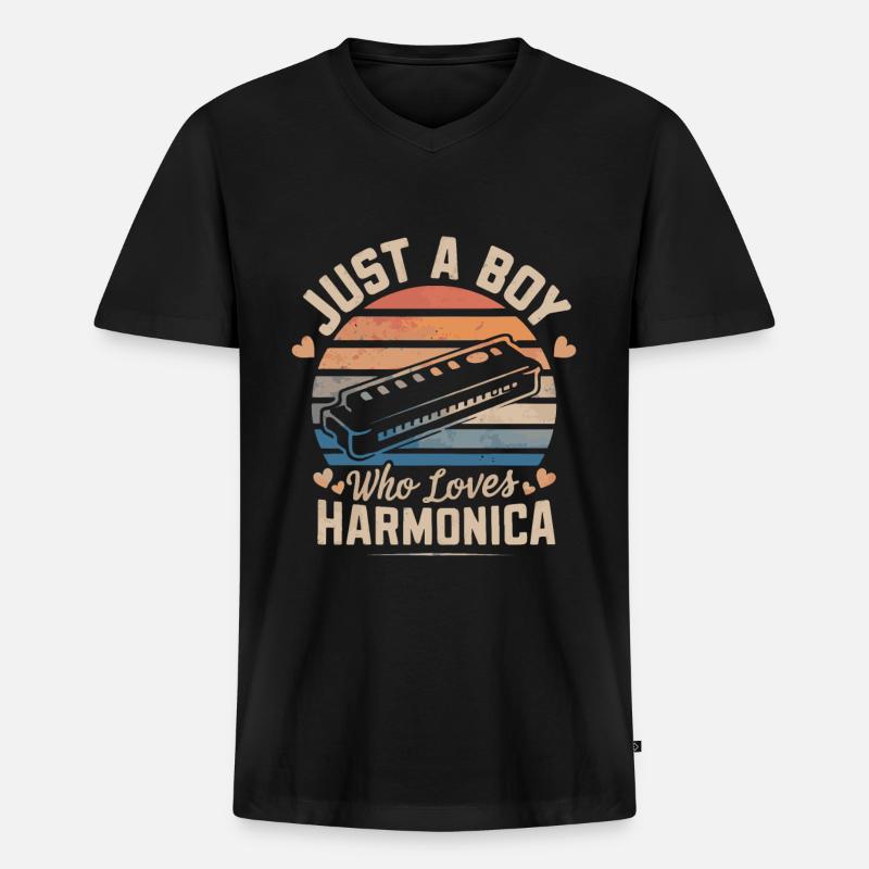 Cadeau de jeu d’harmonica - T-shirt encolure en V Premium bio Homme - noir