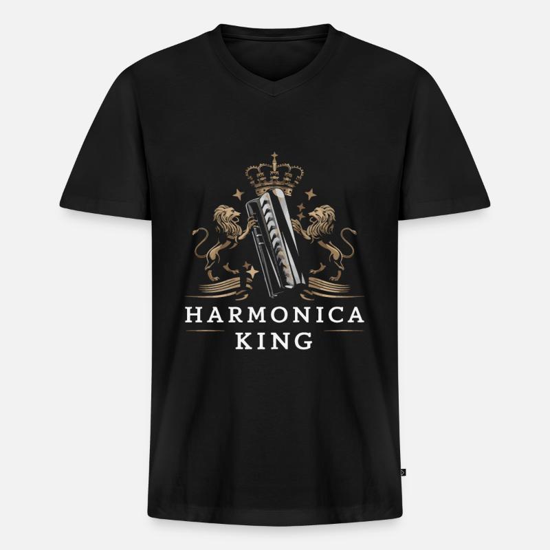 Harmonica Playing Gift - Men's Premium Organic T-shirt with V-neck - black