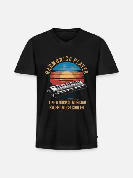 Cadeau de jeu d’harmonica - T-shirt encolure en V Premium bio Homme - noir