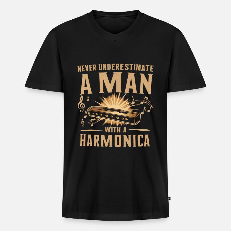 Harmonica Playing Gift - Men's Premium Organic T-shirt with V-neck - black