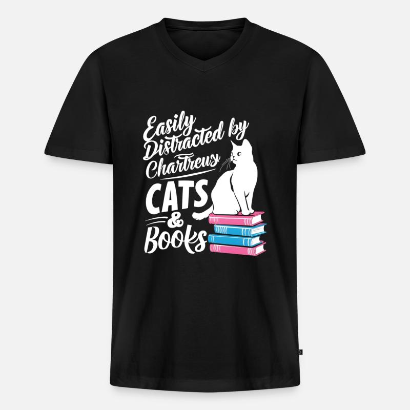 Katze Chartreux Geschenk - Männer Premium Bio T-Shirt mit V-Ausschnitt - Schwarz