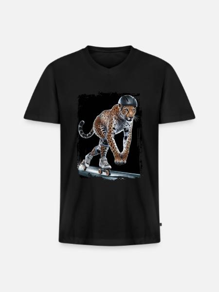 Leoparden Skateboard-Geschenk - Männer Premium Bio T-Shirt mit V-Ausschnitt - Schwarz
