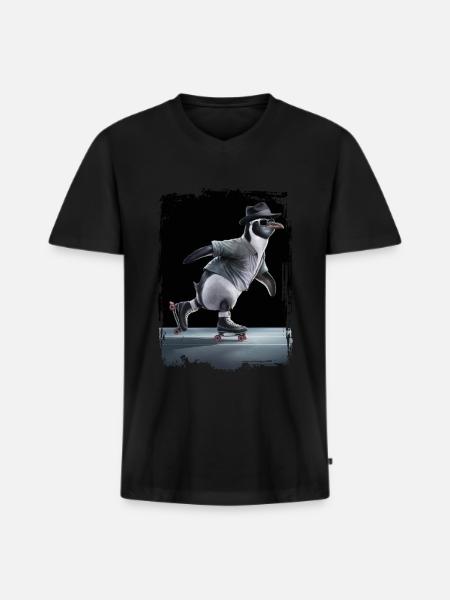 Pinguin Eiskunstlauf Geschenk - Männer Premium Bio T-Shirt mit V-Ausschnitt - Schwarz
