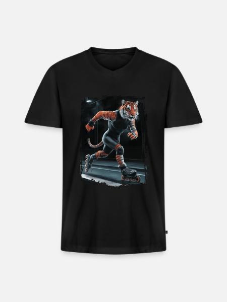 Tiger-Skating Geschenk - Männer Premium Bio T-Shirt mit V-Ausschnitt - Schwarz