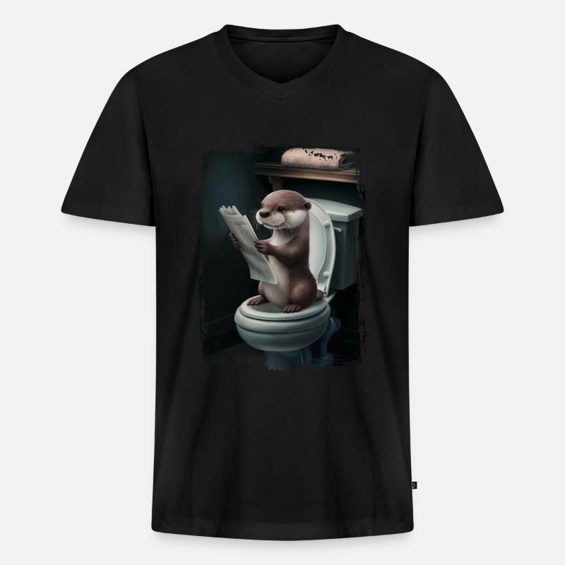 Otter-Toilette Geschenk - Männer Premium Bio T-Shirt mit V-Ausschnitt - Schwarz