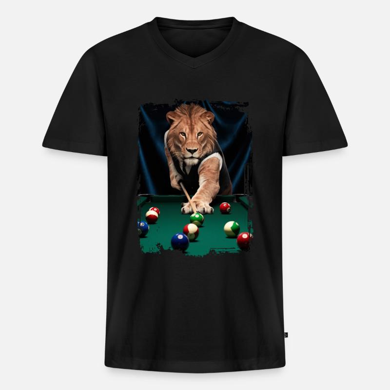 Löwe spielt Billard Geschenk - Männer Premium Bio T-Shirt mit V-Ausschnitt - Schwarz