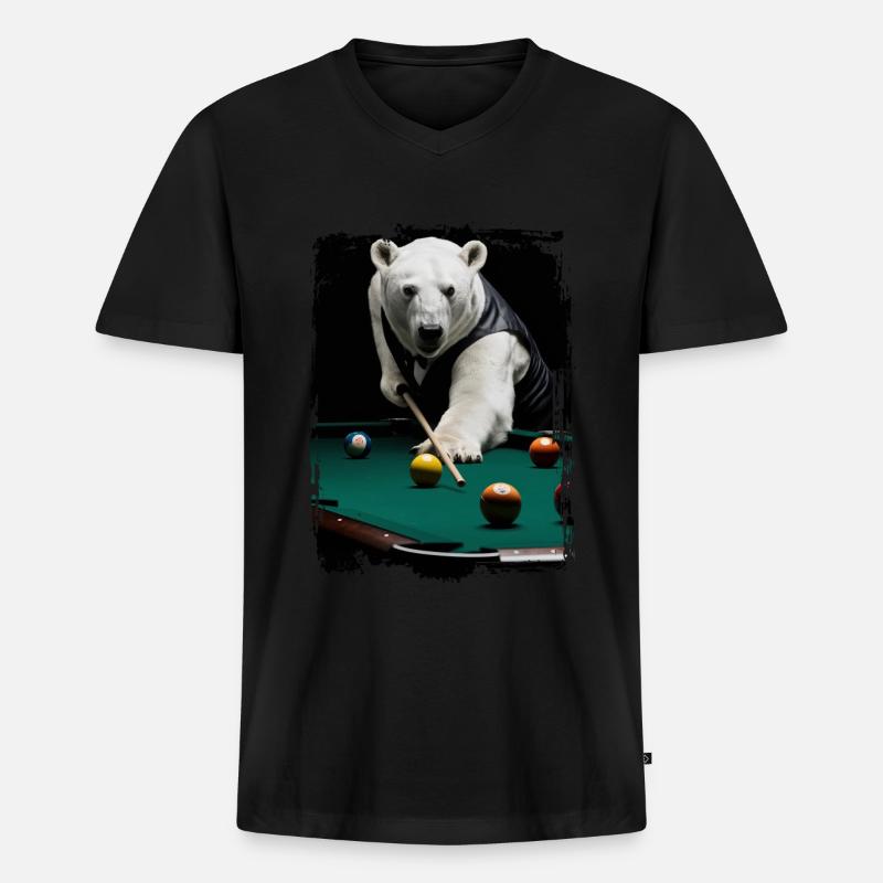 Eisbär spielt Billard Geschenk - Männer Premium Bio T-Shirt mit V-Ausschnitt - Schwarz