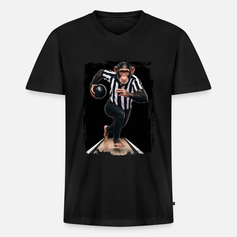 Schimpanse spielt Bowling Geschenk - Männer Premium Bio T-Shirt mit V-Ausschnitt - Schwarz