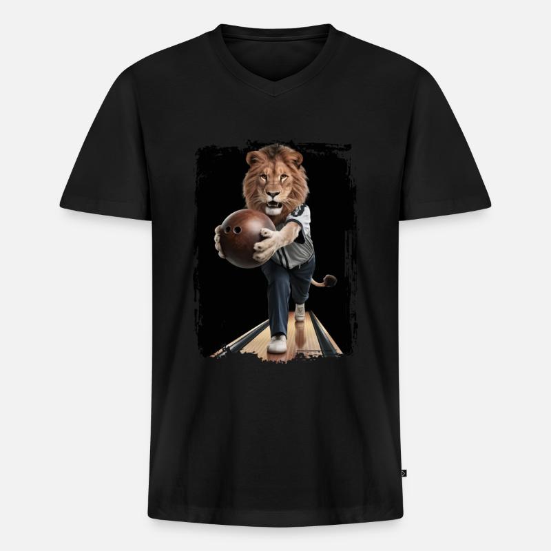 Löwe spielt Bowling Geschenk - Männer Premium Bio T-Shirt mit V-Ausschnitt - Schwarz