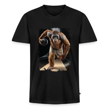 Orang-Utan spielt Bowling Geschenk - Männer Premium Bio T-Shirt mit V-Ausschnitt - Schwarz - Vorne - Nico (187cm)