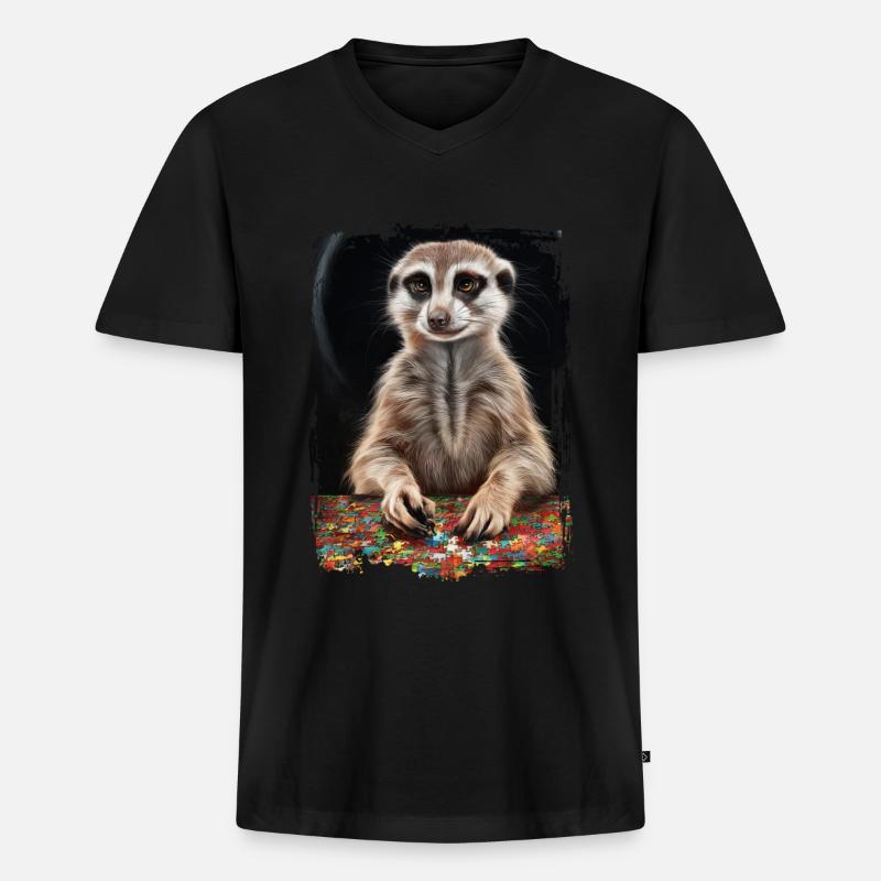 Erdmännchen spielt Puzzle Geschenk - Männer Premium Bio T-Shirt mit V-Ausschnitt - Schwarz